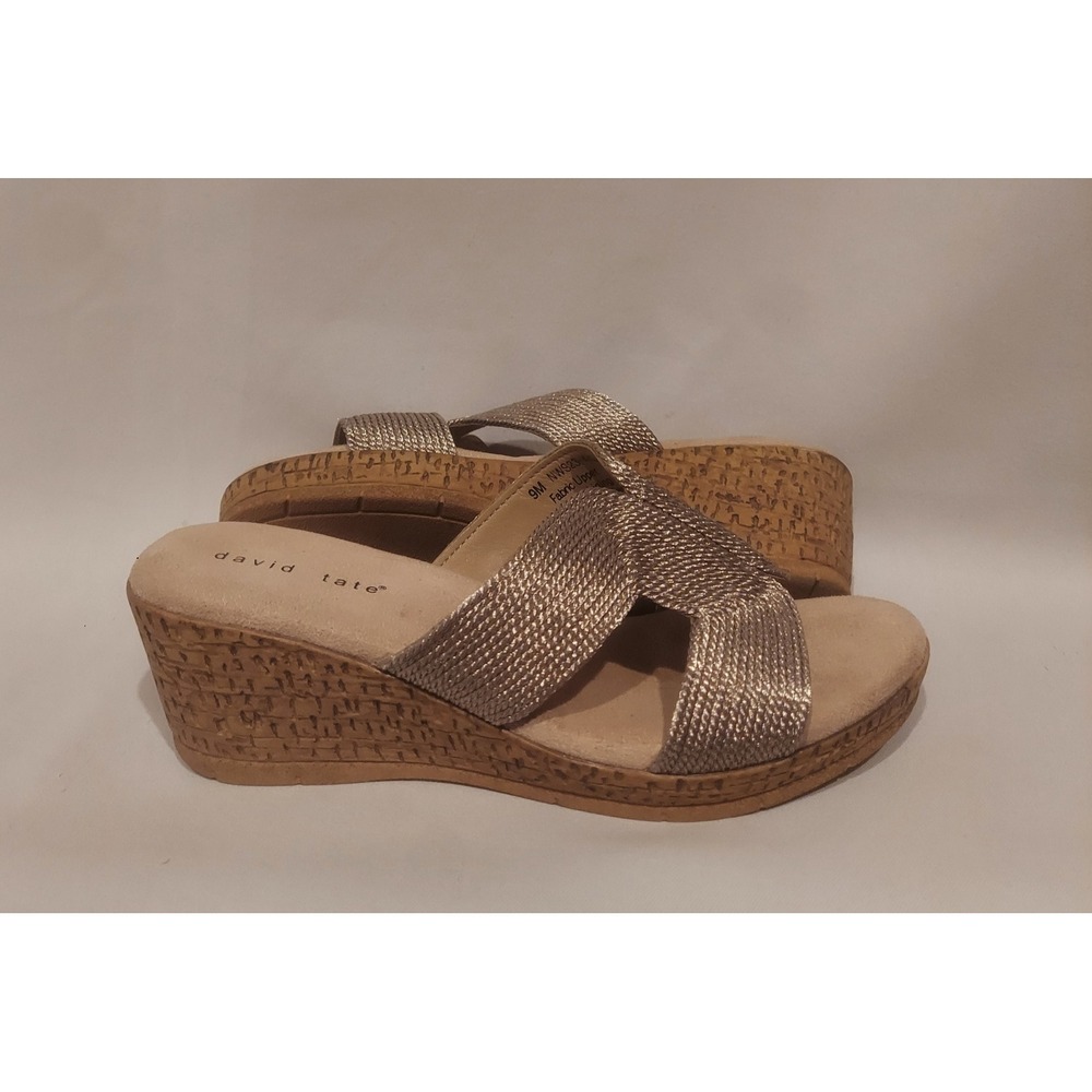 David Tate Womens Vibe Wheat Rayon Fabric Cork Wedge Sandals Slip-Ons  Size 9